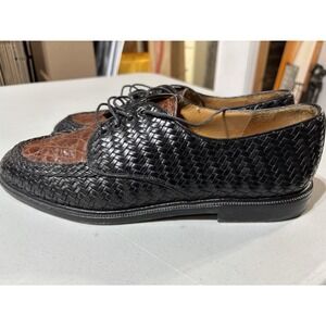 MEZLAN Genuine Crocodile Brown/Black Leather  Woven Oxfords Dress Shoes Men 10.5